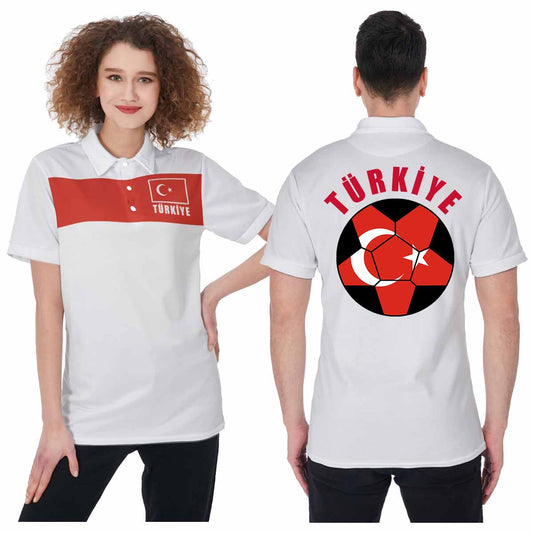 Turkey (Türkiye) Unisex Football Fan Polo Shirt Front and Back