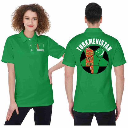 Turkmenistan Unisex Football Fan Polo Shirt Front and Back