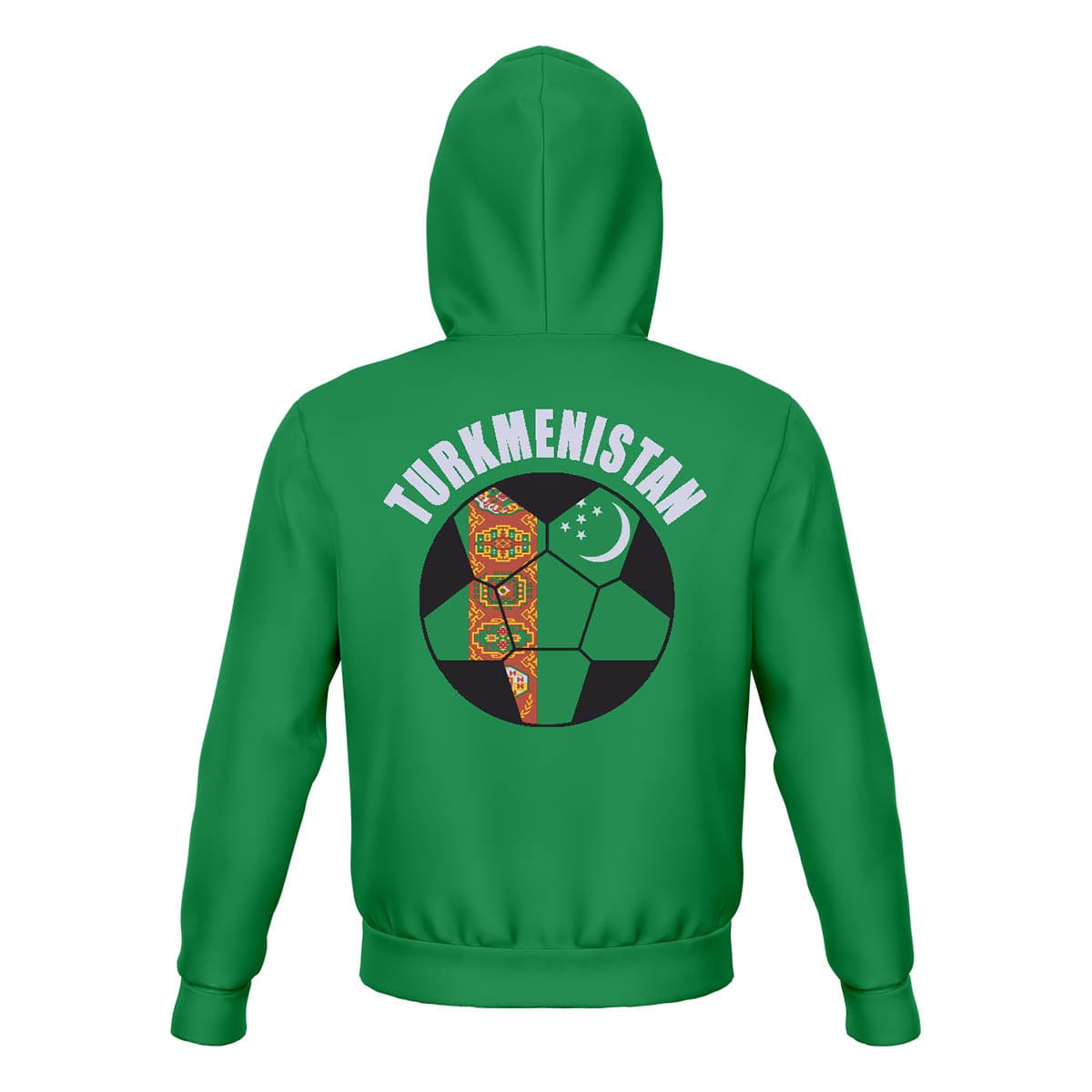 Turkmenistan Unisex Football Fan Zip Hoodie Back with Hood Up