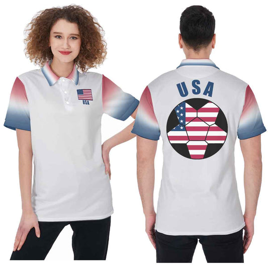 USA Unisex Football Fan Polo Shirt Front and Back