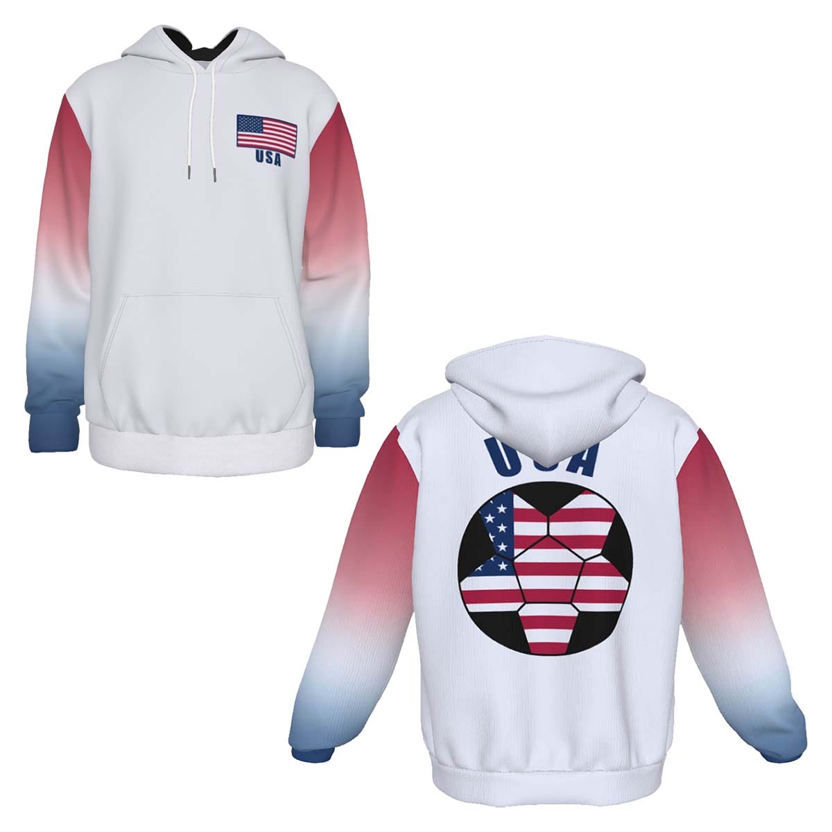 USA Unisex Football Fan Pullover Hoodie Front and Back