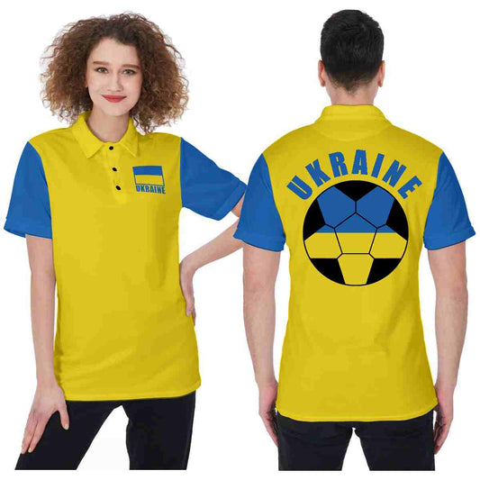 Ukraine Unisex Football Fan Polo Shirt Front and Back