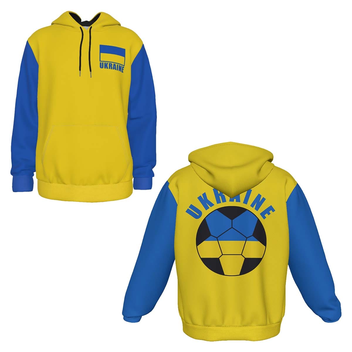 Ukraine Unisex Football Fan Pullover Hoodie Front and Back