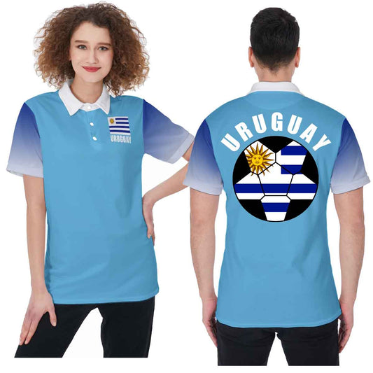 Uruguay Unisex Football Fan Polo Shirt Front and Back