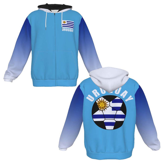 Uruguay Unisex Football Fan Zip Hoodie Front and Back