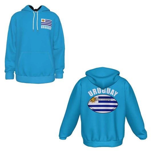 Uruguay Unisex Rugby Fan Pullover Hoodie Front and Back