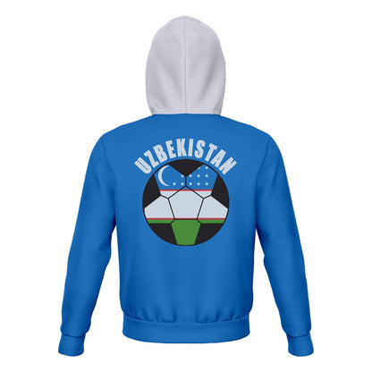 Uzbekistan Unisex Football Fan Zip Hoodie Back with Hood Up