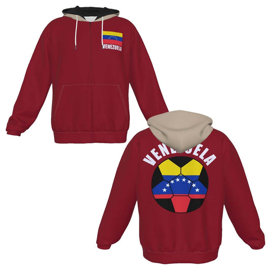 Venezuela Unisex Football Fan Zip Hoodie Front and Back