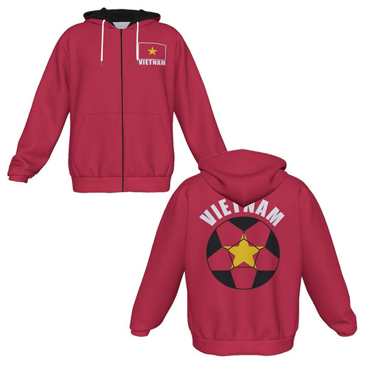 Vietnam Unisex Football Fan Zip Hoodie Front and Back