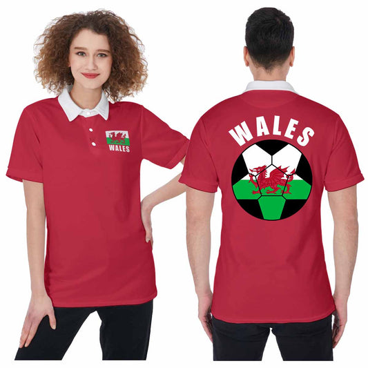 Wales Unisex Football Fan Polo Shirt Front and Back