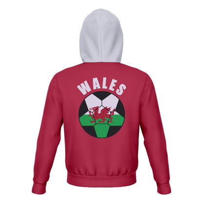 Wales Unisex Football Fan Pullover Hoodie Back with Hood Up