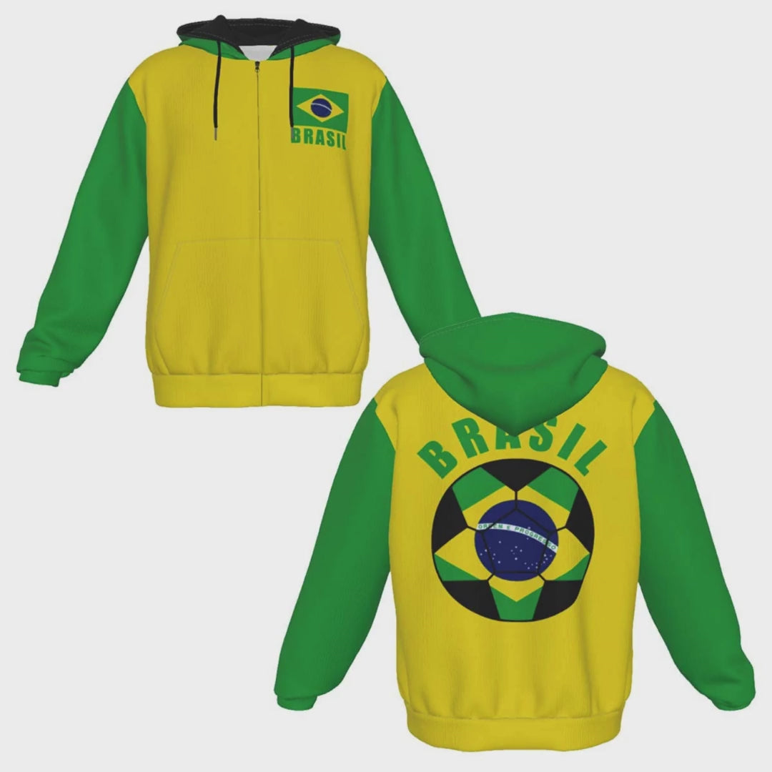 Brasil Unisex Football Fan Zip Hoodie Video