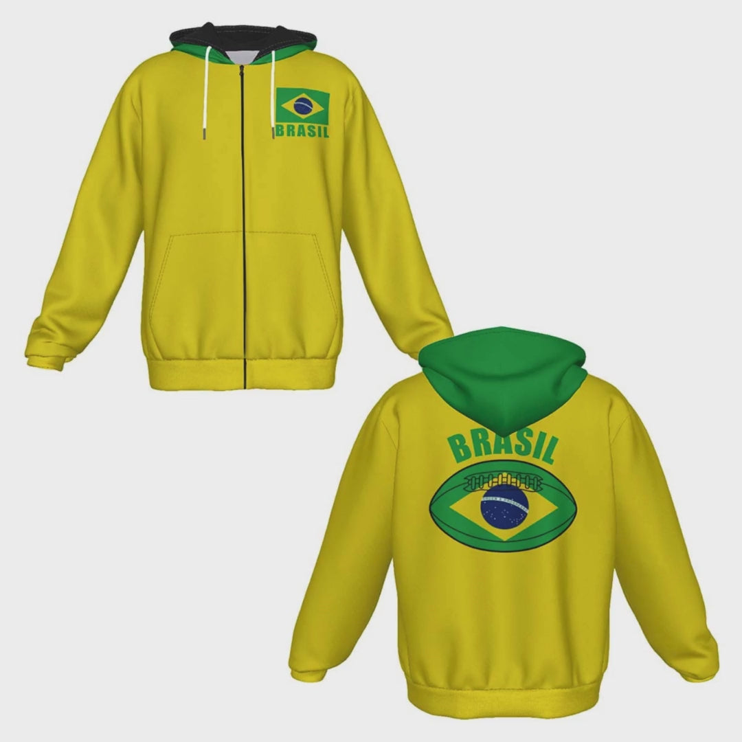 Brasil Unisex Rugby Fan Zip Hoodie Video