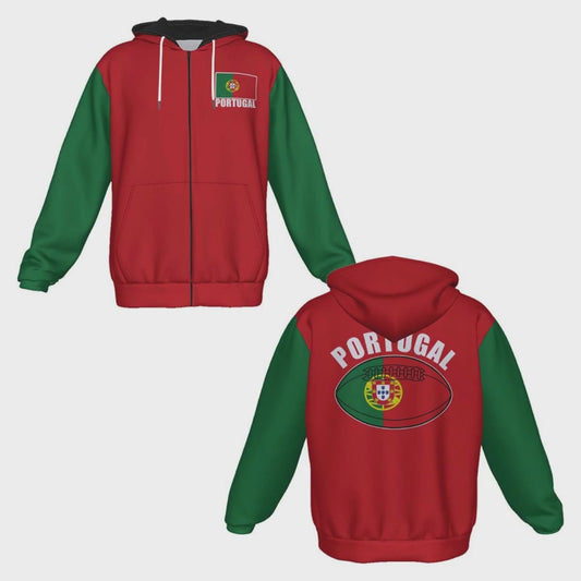 Portugal Unisex Rugby Fan Zip Hoodie Video