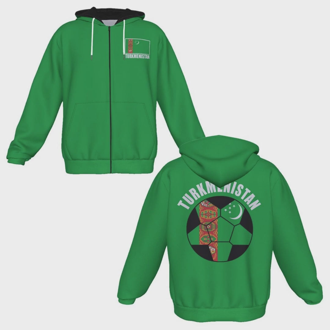 Turkmenistan Unisex Football Fan Zip Hoodie Video