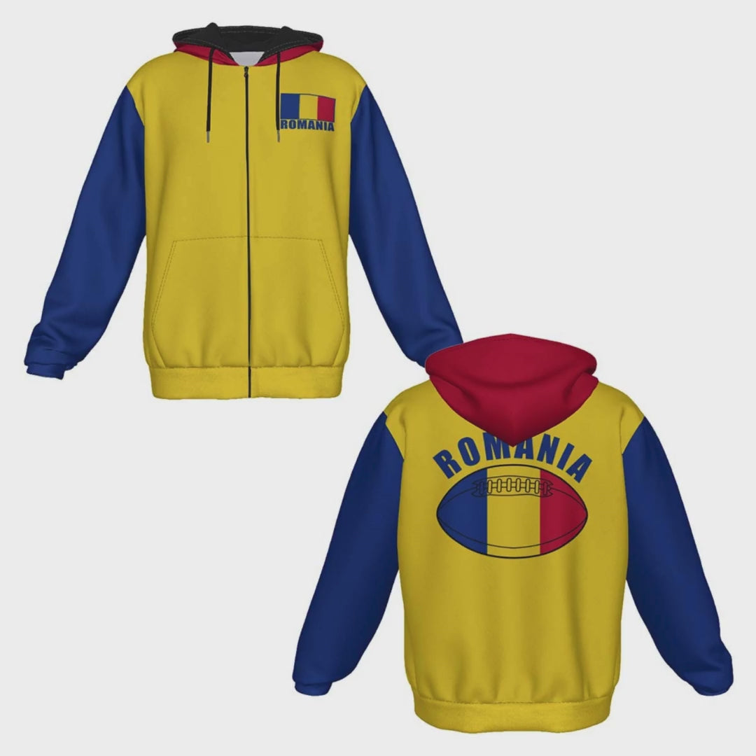 Romania Unisex Rugby Fan Zip Hoodie Video