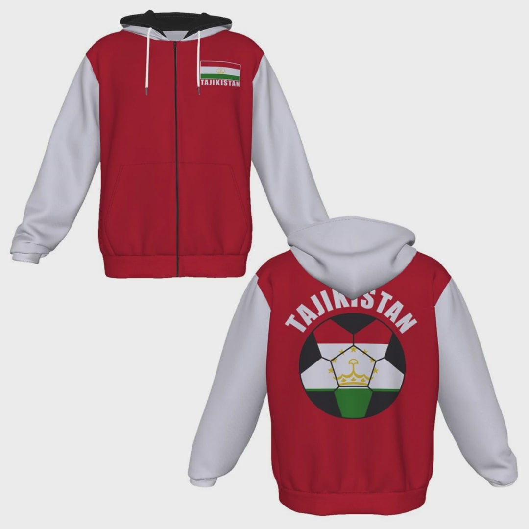 Tajikistan Unisex Football Fan Zip Hoodie Video